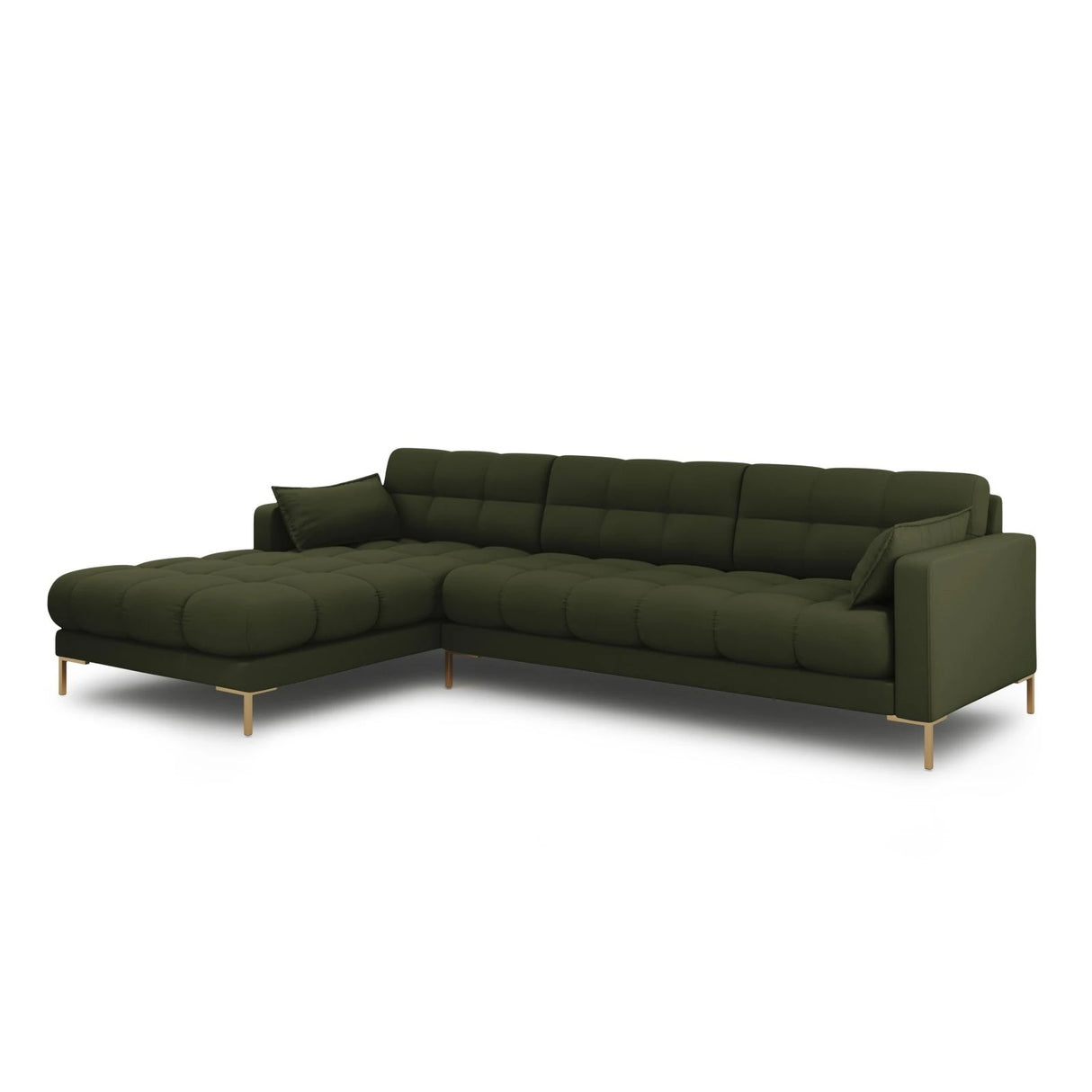 Mamaia 4-Sitzer Ecksofa, Linke Seite, Beine Goldmetall, mit Bezug aus Strukturierter Stoff (Nev39) in Grün, 293x185 cm – Bild 3