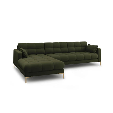 Mamaia 4-Sitzer Ecksofa, Linke Seite, Beine Goldmetall, mit Bezug aus Strukturierter Stoff (Nev39) in Grün, 293x185 cm – Bild 4
