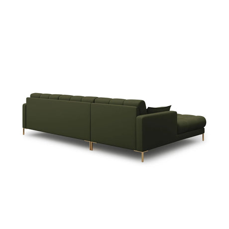 Mamaia 4-Sitzer Ecksofa, Linke Seite, Beine Goldmetall, mit Bezug aus Strukturierter Stoff (Nev39) in Grün, 293x185 cm – Bild 5