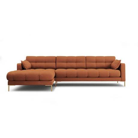 Mamaia 4-Sitzer Ecksofa, Linke Seite, Beine Goldmetall, mit Bezug aus Strukturierter Stoff (Nev52) in Ziegel, 293x185 cm – Bild 1