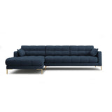 Mamaia 4-Sitzer Ecksofa, Linke Seite, Beine Goldmetall, mit Bezug aus Strukturierter Stoff (Nev77) in Blau, 293x185 cm – Bild 1