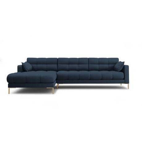Mamaia 4-Sitzer Ecksofa, Linke Seite, Beine Goldmetall, mit Bezug aus Strukturierter Stoff (Nev77) in Blau, 293x185 cm – Bild 1
