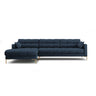 Mamaia 4-Sitzer Ecksofa, Linke Seite, Beine Goldmetall, mit Bezug aus Strukturierter Stoff (Nev77) in Blau, 293x185 cm – Bild 1