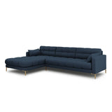 Mamaia 4-Sitzer Ecksofa, Linke Seite, Beine Goldmetall, mit Bezug aus Strukturierter Stoff (Nev77) in Blau, 293x185 cm – Bild 3