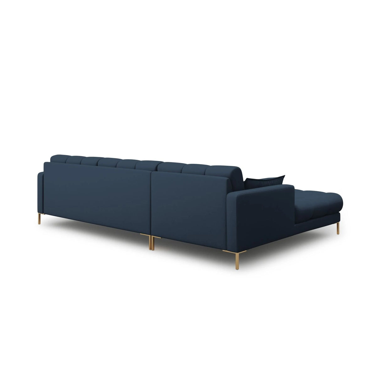Mamaia 4-Sitzer Ecksofa, Linke Seite, Beine Goldmetall, mit Bezug aus Strukturierter Stoff (Nev77) in Blau, 293x185 cm – Bild 5
