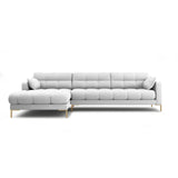 Mamaia 4-Sitzer Ecksofa, Linke Seite, Beine Goldmetall, mit Bezug aus Strukturierter Stoff (Nev80) in Hellgrau, 293x185 cm – Bild 1