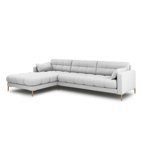 Mamaia 4-Sitzer Ecksofa, Linke Seite, Beine Goldmetall, mit Bezug aus Strukturierter Stoff (Nev80) in Hellgrau, 293x185 cm – Bild 3