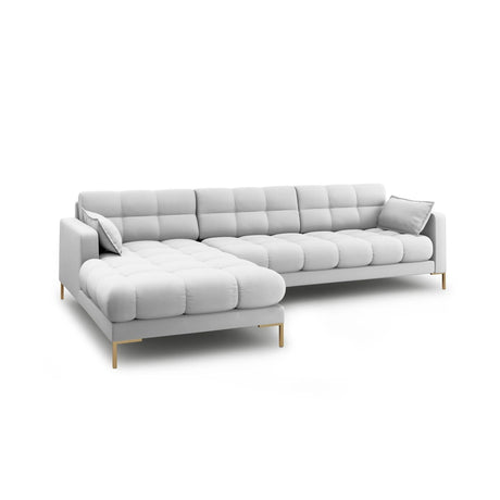 Mamaia 4-Sitzer Ecksofa, Linke Seite, Beine Goldmetall, mit Bezug aus Strukturierter Stoff (Nev80) in Hellgrau, 293x185 cm – Bild 4