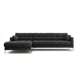 Mamaia 4-Sitzer Ecksofa, Linke Seite, Beine Goldmetall, mit Bezug aus Strukturierter Stoff (Nev97) in Dunkelgrau, 293x185 cm – Bild 1