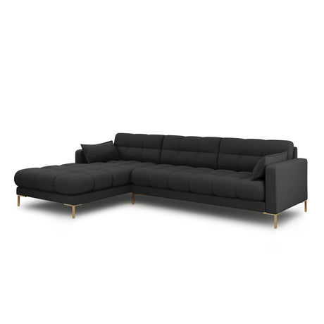 Mamaia 4-Sitzer Ecksofa, Linke Seite, Beine Goldmetall, mit Bezug aus Strukturierter Stoff (Nev97) in Dunkelgrau, 293x185 cm – Bild 3