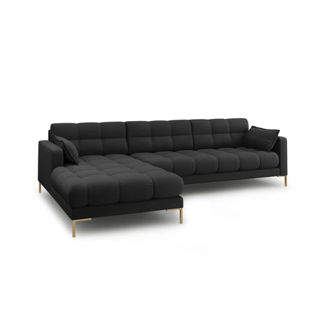 Mamaia 4-Sitzer Ecksofa, Linke Seite, Beine Goldmetall, mit Bezug aus Strukturierter Stoff (Nev97) in Dunkelgrau, 293x185 cm – Bild 4