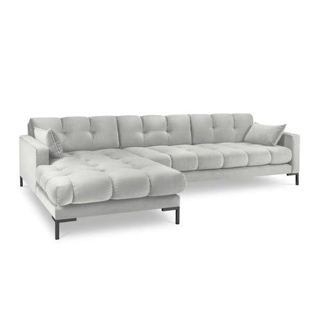 Mamaia 4-Sitzer Ecksofa, Linke Seite, Metallbeine Schwarz, mit Bezug aus Samt (Blu03) in Silber, 293x185 cm – Bild 1