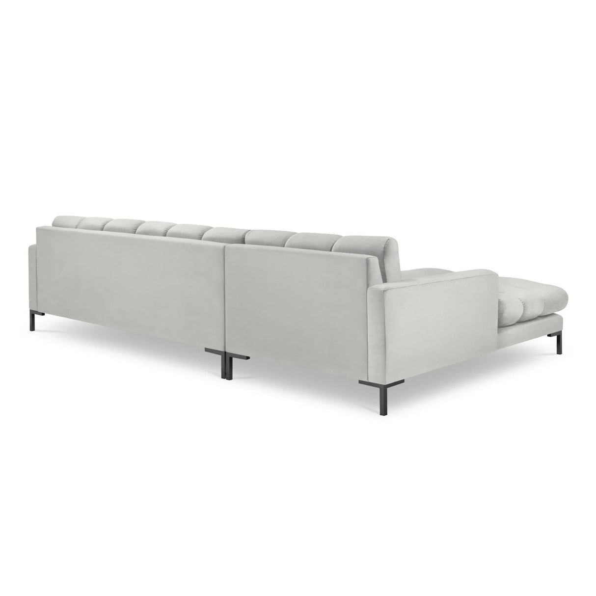 Mamaia 4-Sitzer Ecksofa, Linke Seite, Metallbeine Schwarz, mit Bezug aus Samt (Blu03) in Silber, 293x185 cm – Bild 5