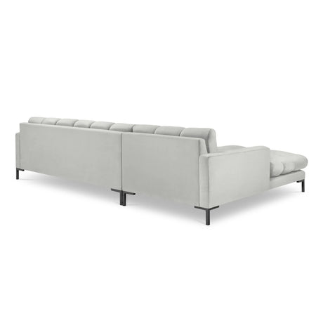 Mamaia 4-Sitzer Ecksofa, Linke Seite, Metallbeine Schwarz, mit Bezug aus Samt (Blu03) in Silber, 293x185 cm – Bild 5