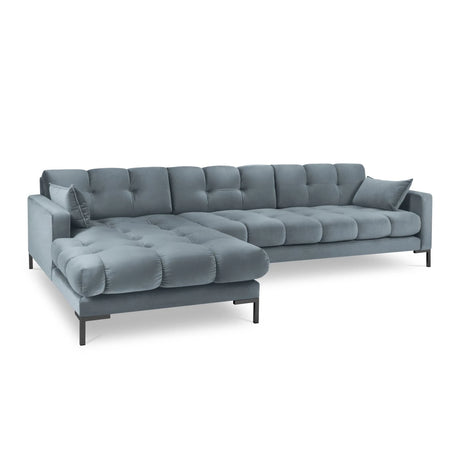 Mamaia 4-Sitzer Ecksofa, Linke Seite, Metallbeine Schwarz, mit Bezug aus Samt (Blu06) in Hellblau, 293x185 cm – Bild 1