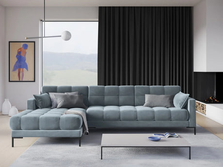 Mamaia 4-Sitzer Ecksofa, Linke Seite, Metallbeine Schwarz, mit Bezug aus Samt (Blu06) in Hellblau, 293x185 cm – Bild 2
