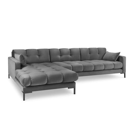 Mamaia 4-Sitzer Ecksofa, Linke Seite, Metallbeine Schwarz, mit Bezug aus Samt (Blu13) in Hellgrau, 293x185 cm – Bild 1