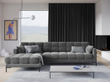 Mamaia 4-Sitzer Ecksofa, Linke Seite, Metallbeine Schwarz, mit Bezug aus Samt (Blu13) in Hellgrau, 293x185 cm – Bild 2