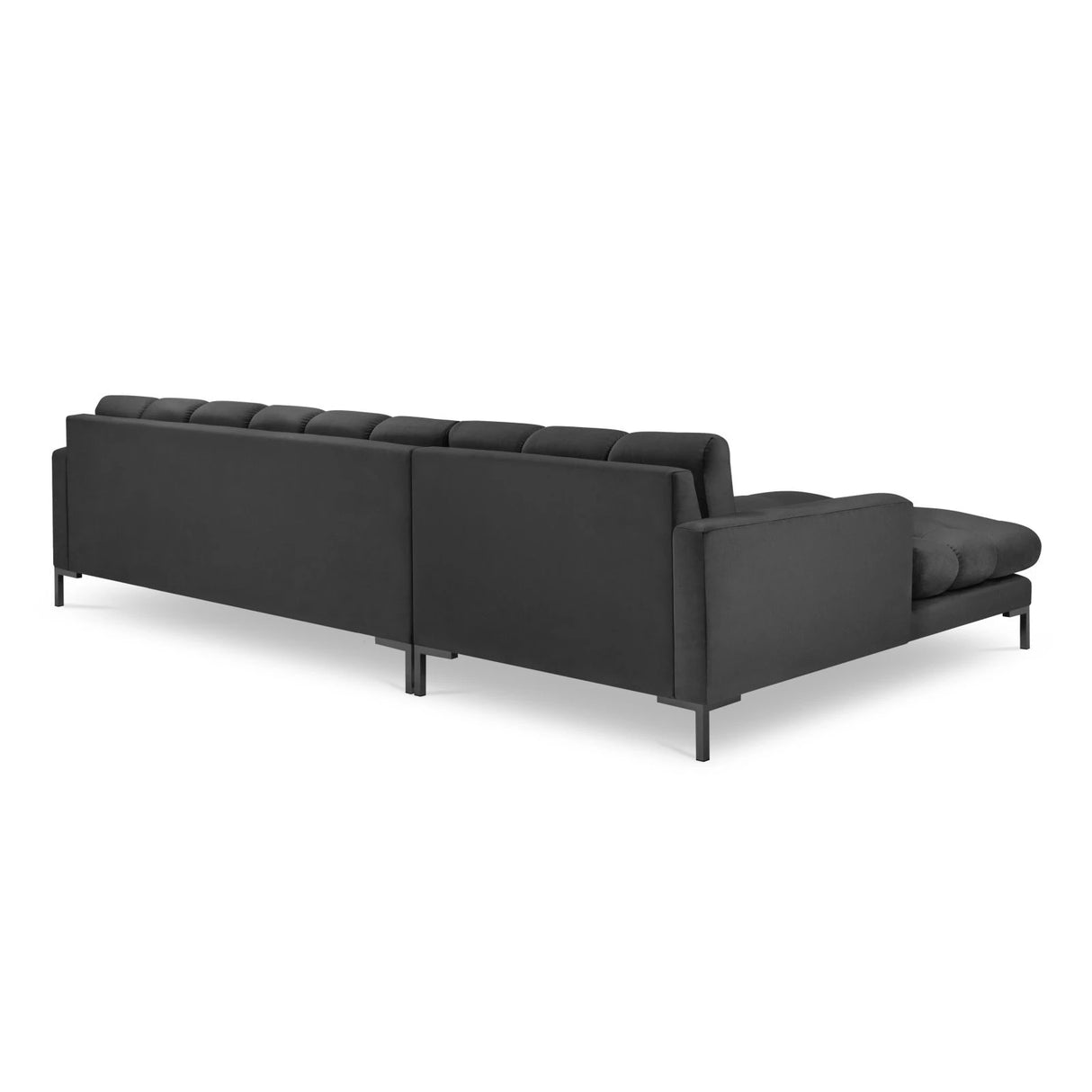 Mamaia 4-Sitzer Ecksofa, Linke Seite, Metallbeine Schwarz, mit Bezug aus Samt (Blu18) in Dunkelgrau, 293x185 cm – Bild 5
