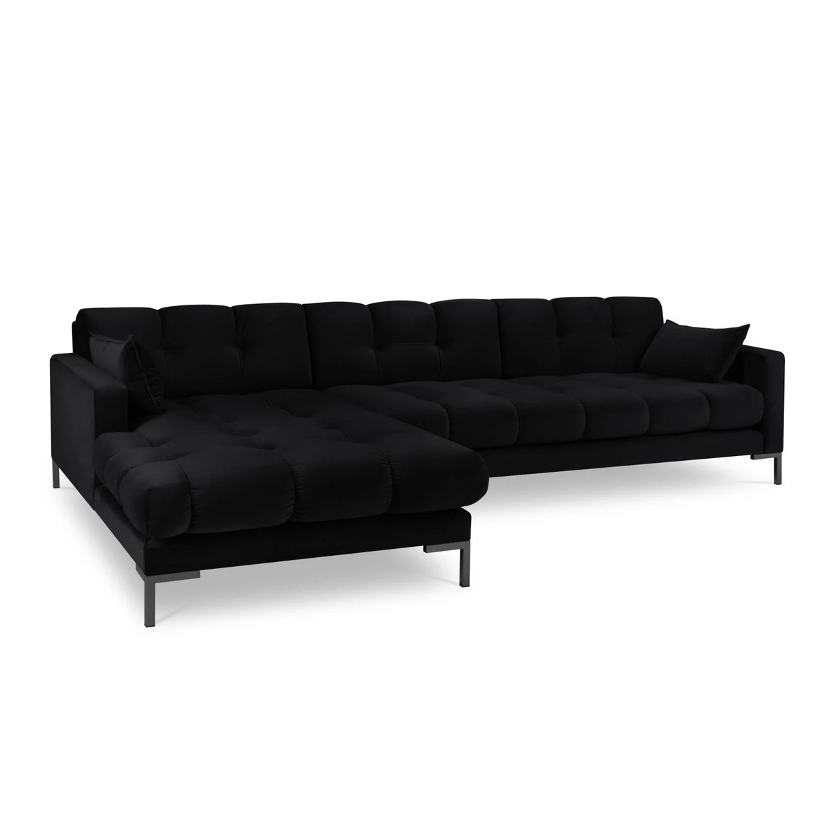 Mamaia 4-Sitzer Ecksofa, Linke Seite, Metallbeine Schwarz, mit Bezug aus Samt (Blu19) in Schwarz, 293x185 cm – Bild 1