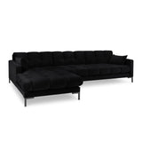 Mamaia 4-Sitzer Ecksofa, Linke Seite, Metallbeine Schwarz, mit Bezug aus Samt (Blu19) in Schwarz, 293x185 cm – Bild 1