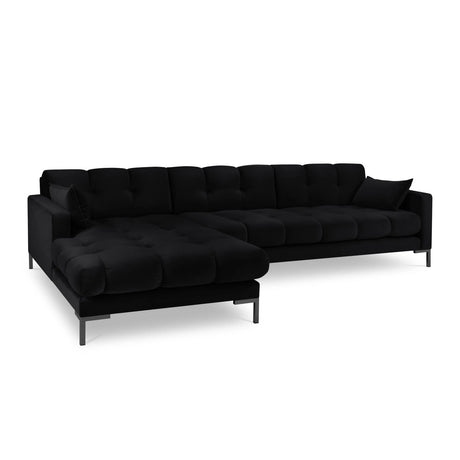 Mamaia 4-Sitzer Ecksofa, Linke Seite, Metallbeine Schwarz, mit Bezug aus Samt (Blu19) in Schwarz, 293x185 cm – Bild 1