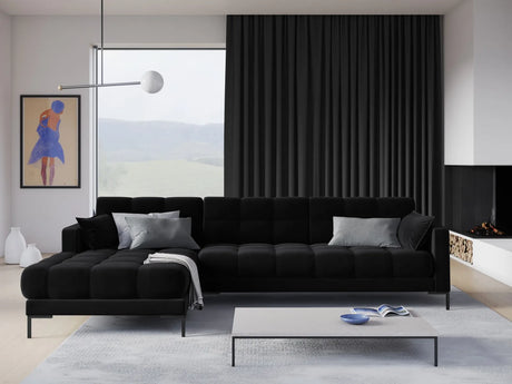 Mamaia 4-Sitzer Ecksofa, Linke Seite, Metallbeine Schwarz, mit Bezug aus Samt (Blu19) in Schwarz, 293x185 cm – Bild 2
