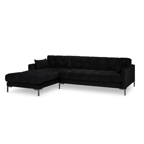 Mamaia 4-Sitzer Ecksofa, Linke Seite, Metallbeine Schwarz, mit Bezug aus Samt (Blu19) in Schwarz, 293x185 cm – Bild 4
