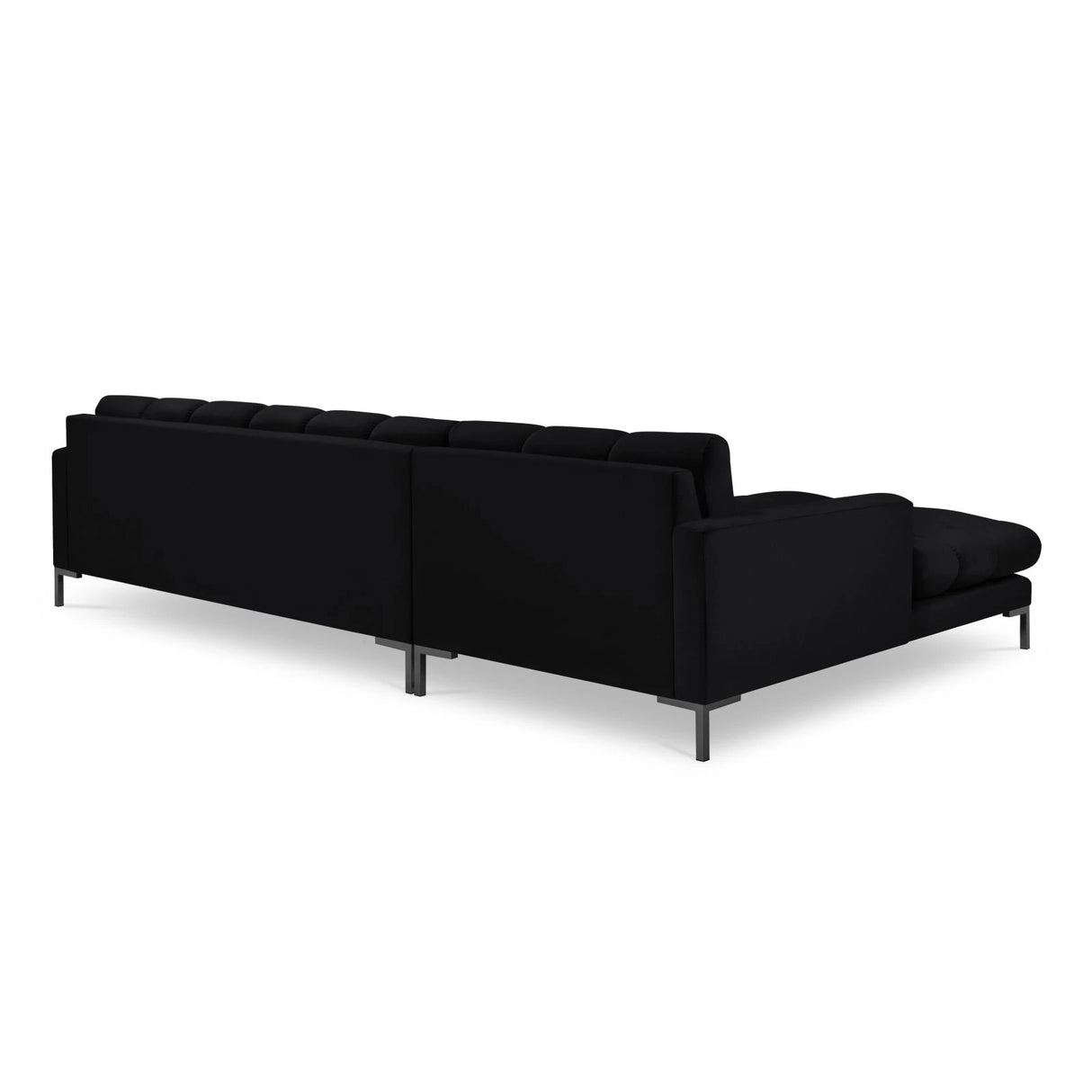 Mamaia 4-Sitzer Ecksofa, Linke Seite, Metallbeine Schwarz, mit Bezug aus Samt (Blu19) in Schwarz, 293x185 cm – Bild 5