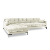 Mamaia 4-Sitzer Ecksofa, Linke Seite, Metallbeine Schwarz, mit Bezug aus Samt (Blu22) in Leichtes Beige, 293x185 cm – Bild 1