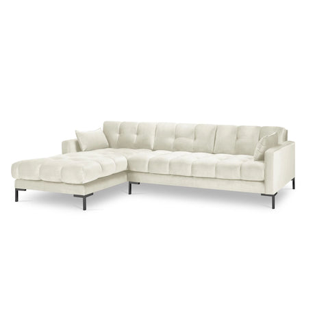 Mamaia 4-Sitzer Ecksofa, Linke Seite, Metallbeine Schwarz, mit Bezug aus Samt (Blu22) in Leichtes Beige, 293x185 cm – Bild 4