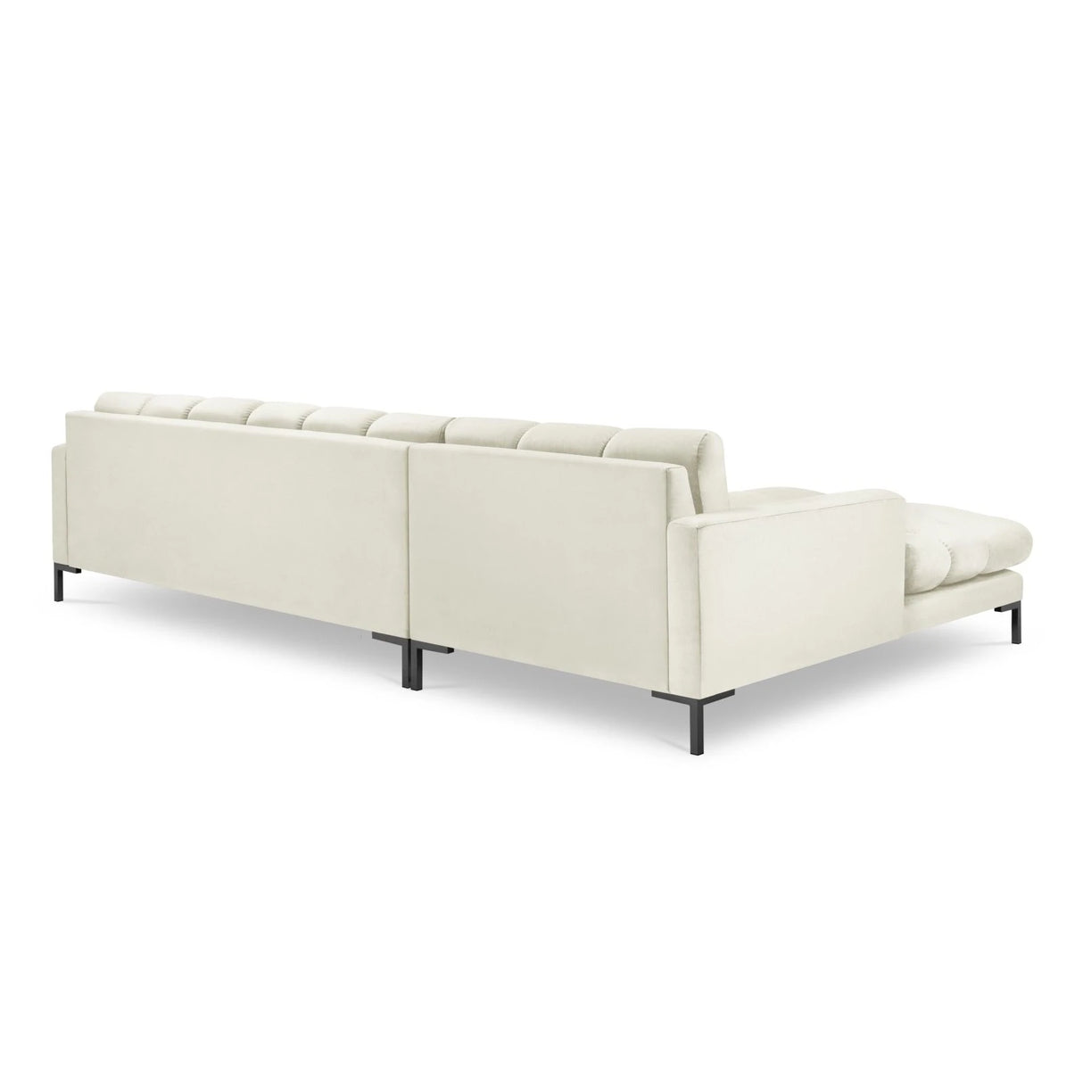 Mamaia 4-Sitzer Ecksofa, Linke Seite, Metallbeine Schwarz, mit Bezug aus Samt (Blu22) in Leichtes Beige, 293x185 cm – Bild 5