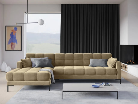 Mamaia 4-Sitzer Ecksofa, Linke Seite, Metallbeine Schwarz, mit Bezug aus Samt (Blu28) in Beige, 293x185 cm – Bild 2