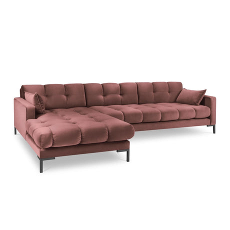 Mamaia 4-Sitzer Ecksofa, Linke Seite, Metallbeine Schwarz, mit Bezug aus Samt (Blu52) in Rosa, 293x185 cm – Bild 1