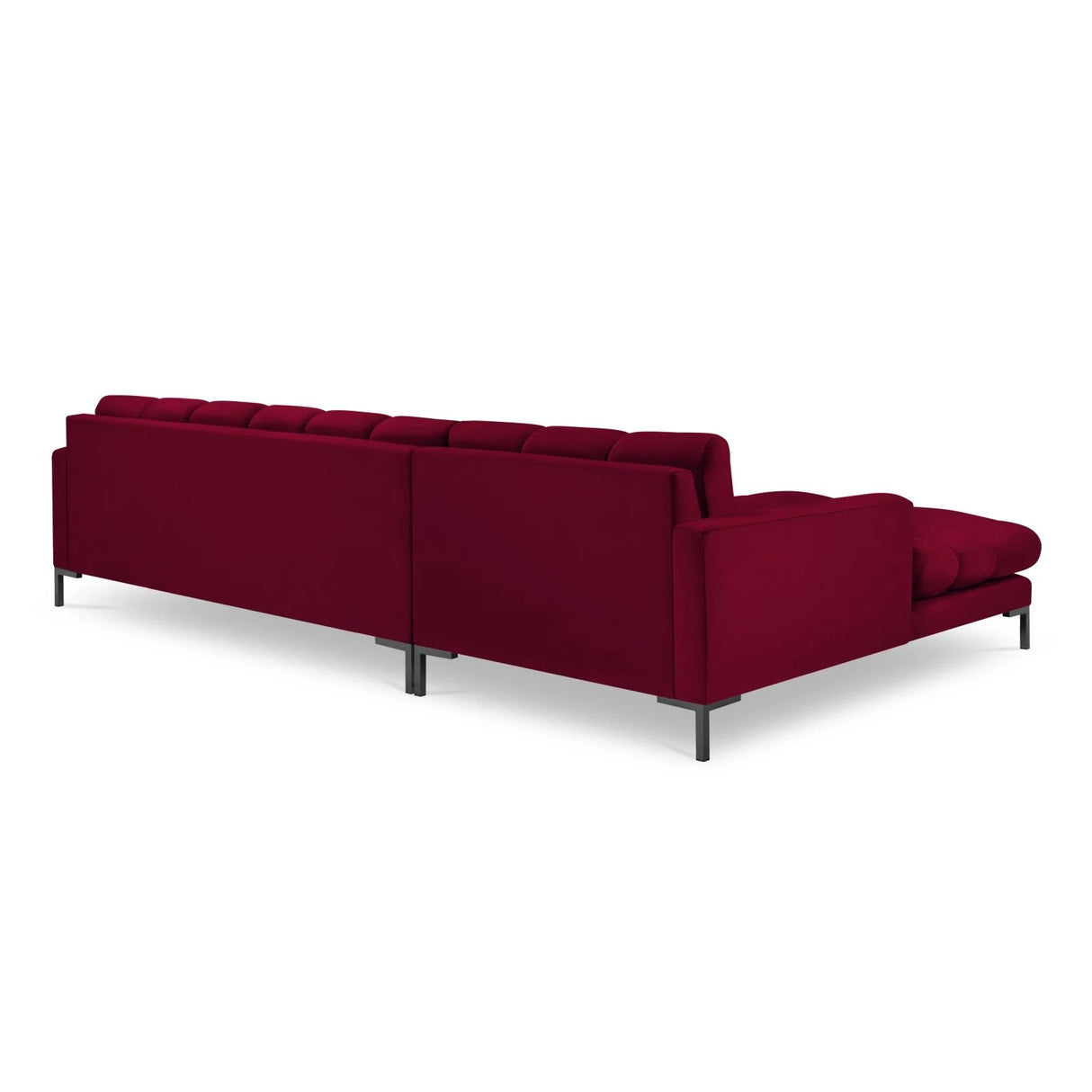 Mamaia 4-Sitzer Ecksofa, Linke Seite, Metallbeine Schwarz, mit Bezug aus Samt (Blu59) in Rot, 293x185 cm – Bild 5