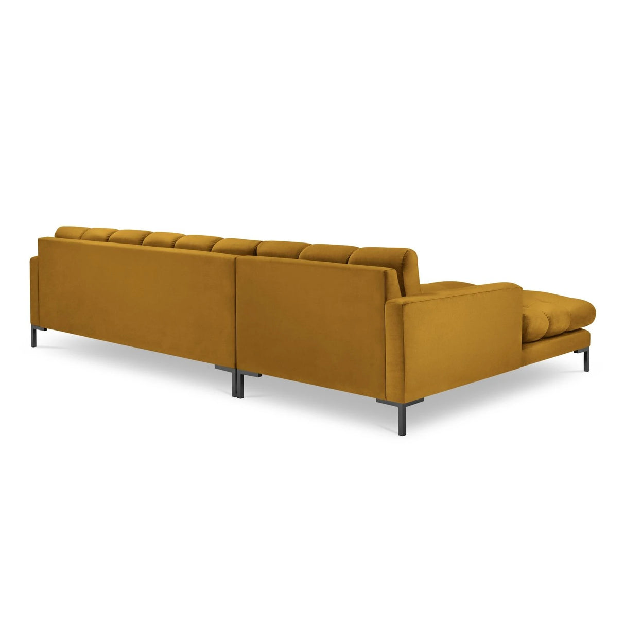 Mamaia 4-Sitzer Ecksofa, Linke Seite, Metallbeine Schwarz, mit Bezug aus Samt (Blu68) in Gelb, 293x185 cm – Bild 5