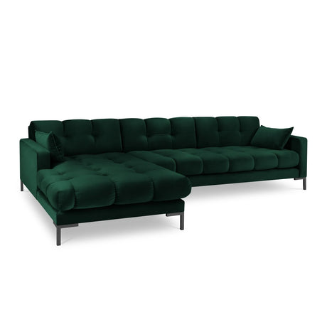 Mamaia 4-Sitzer Ecksofa, Linke Seite, Metallbeine Schwarz, mit Bezug aus Samt (Blu78) in Flaschengrün, 293x185 cm – Bild 1