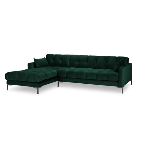 Mamaia 4-Sitzer Ecksofa, Linke Seite, Metallbeine Schwarz, mit Bezug aus Samt (Blu78) in Flaschengrün, 293x185 cm – Bild 4
