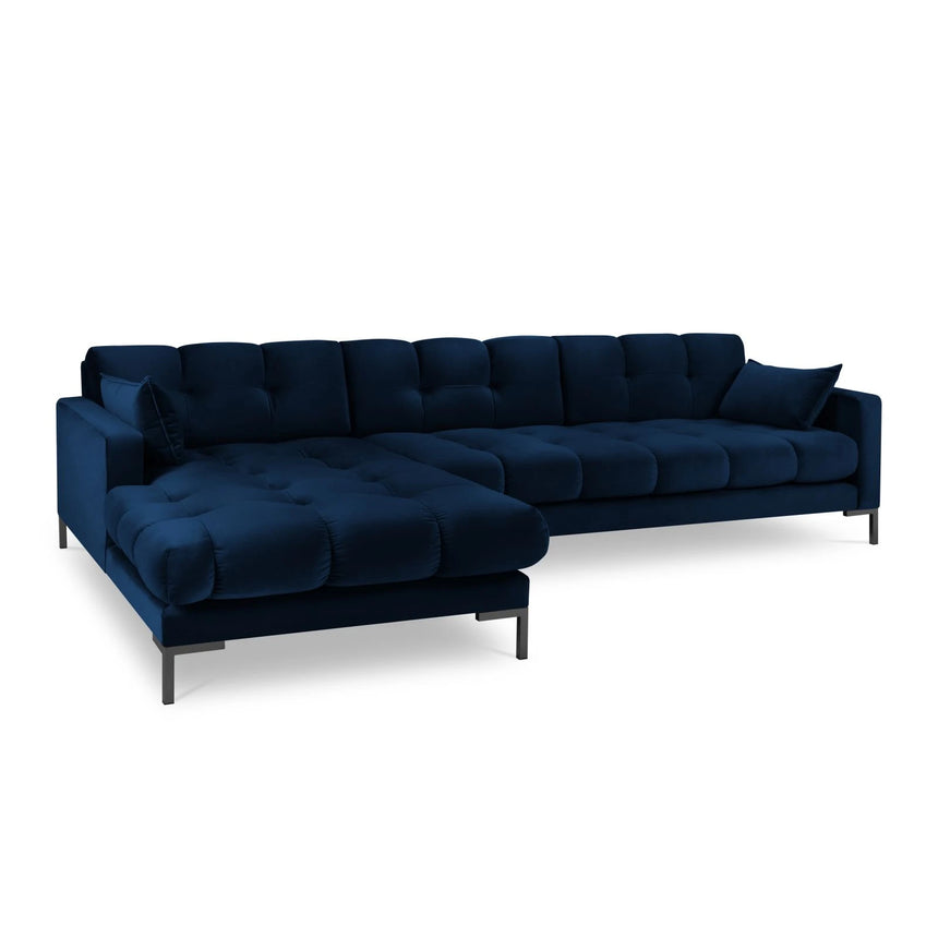 Mamaia 4-Sitzer Ecksofa, Linke Seite, Metallbeine Schwarz, mit Bezug aus Samt (Blu86) in Königsblau, 293x185 cm – Bild 1
