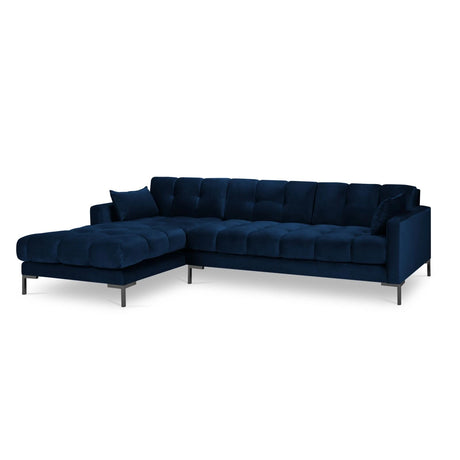 Mamaia 4-Sitzer Ecksofa, Linke Seite, Metallbeine Schwarz, mit Bezug aus Samt (Blu86) in Königsblau, 293x185 cm – Bild 4