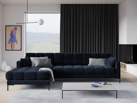 Mamaia 4-Sitzer Ecksofa, Linke Seite, Metallbeine Schwarz, mit Bezug aus Samt (Blu89) in Dunkelblau, 293x185 cm – Bild 2