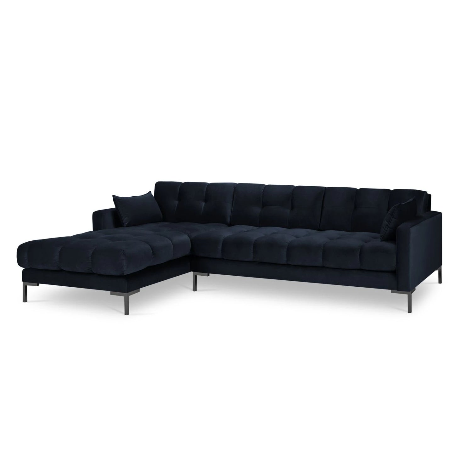 Mamaia 4-Sitzer Ecksofa, Linke Seite, Metallbeine Schwarz, mit Bezug aus Samt (Blu89) in Dunkelblau, 293x185 cm – Bild 4