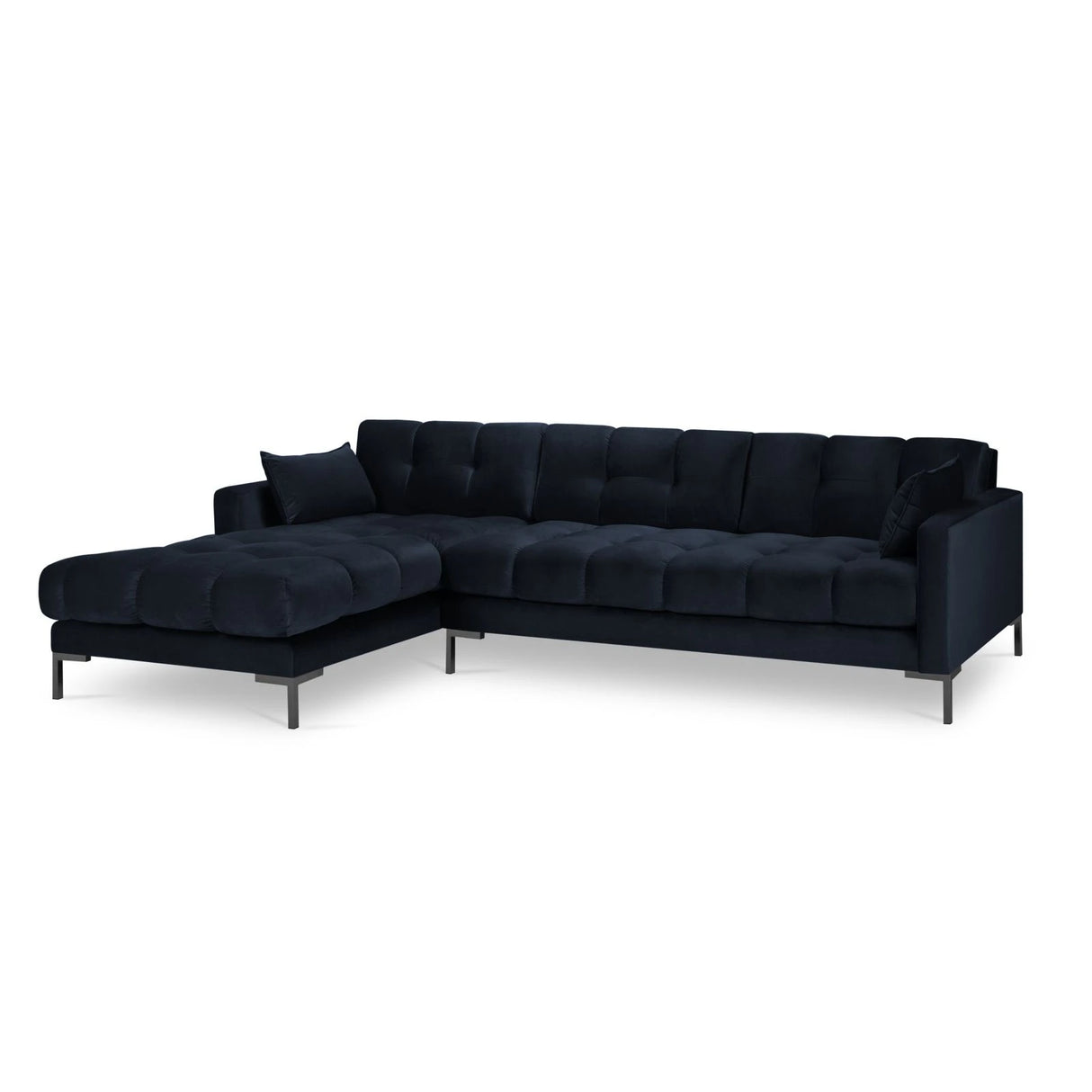 Mamaia 4-Sitzer Ecksofa, Linke Seite, Metallbeine Schwarz, mit Bezug aus Samt (Blu89) in Dunkelblau, 293x185 cm – Bild 4