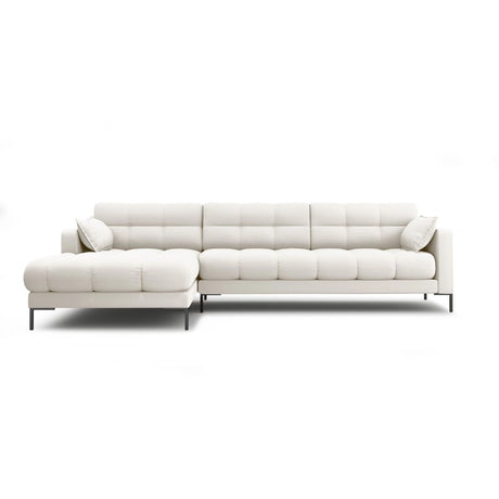 Mamaia 4-Sitzer Ecksofa, Linke Seite, Metallbeine Schwarz, mit Bezug aus Samt oder Strukturstoff, 293x185 cm – Bild 1