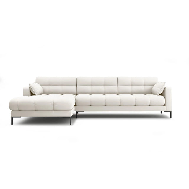 Mamaia 4-Sitzer Ecksofa, Linke Seite, Metallbeine Schwarz, mit Bezug aus Samt oder Strukturstoff, 293x185 cm – Bild 1