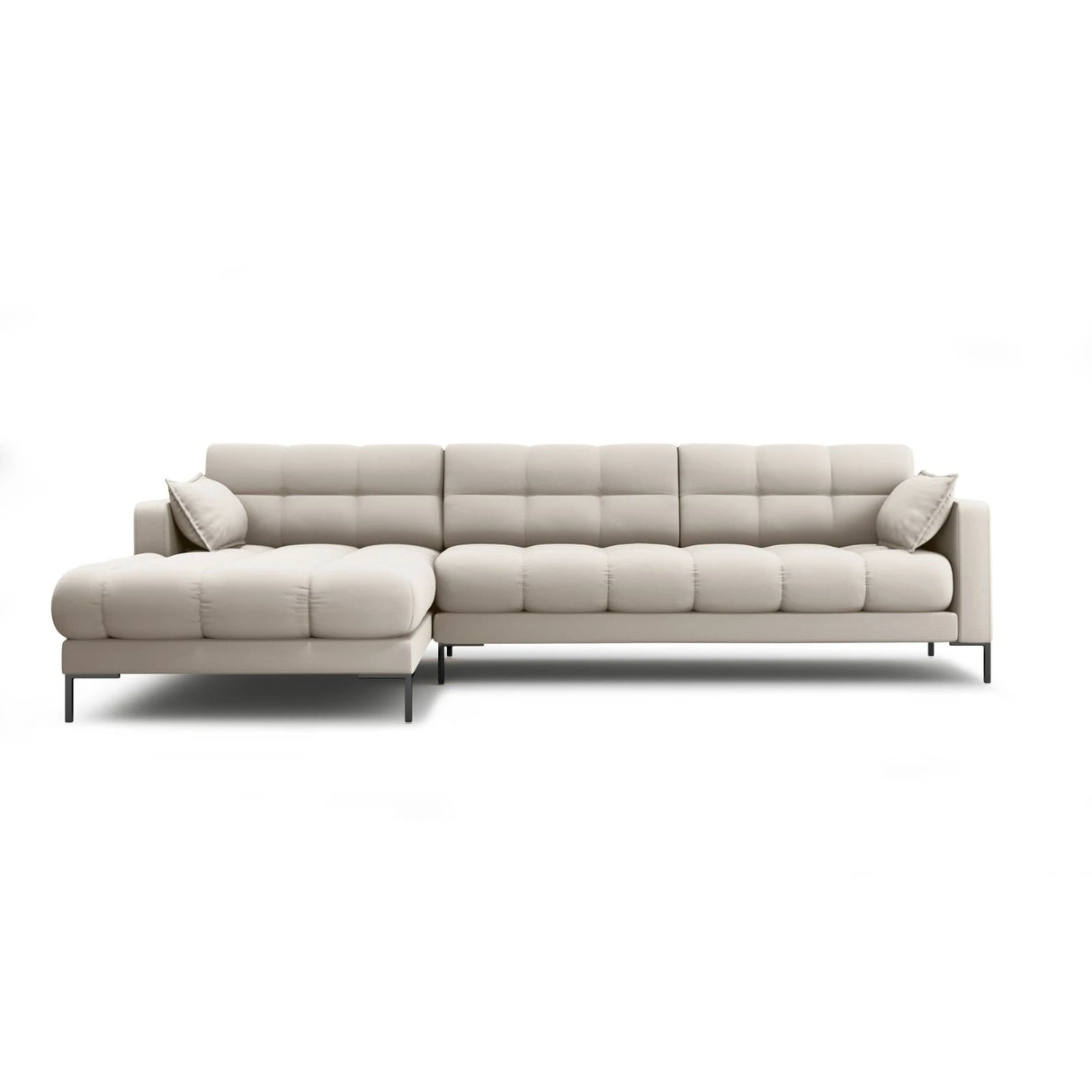 Mamaia 4-Sitzer Ecksofa, Linke Seite, Metallbeine Schwarz, mit Bezug aus Strukturierter Stoff (Nev04) in Beige, 293x185 cm – Bild 1