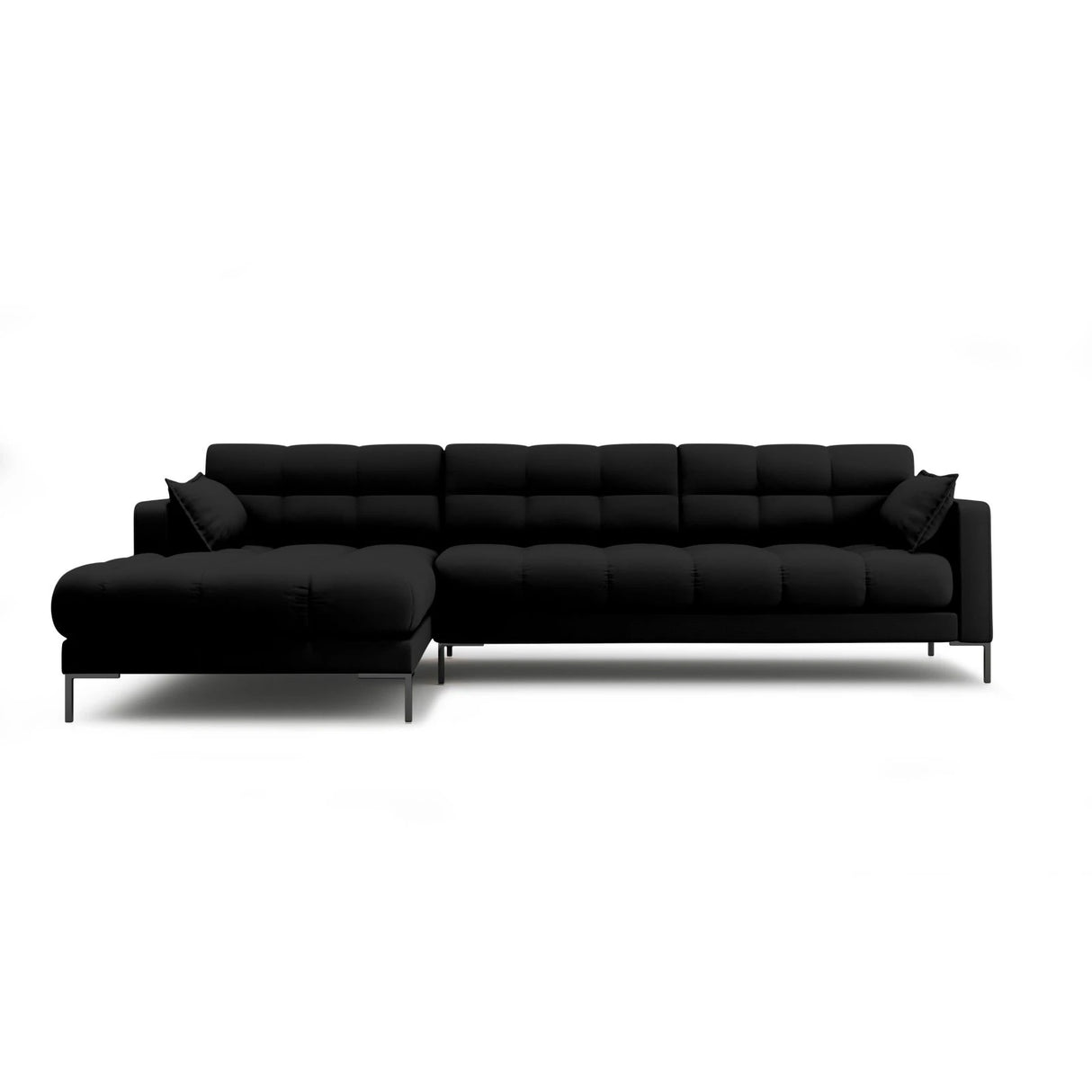 Mamaia 4-Sitzer Ecksofa, Linke Seite, Metallbeine Schwarz, mit Bezug aus Strukturierter Stoff (Nev100) in Schwarz, 293x185 cm – Bild 1