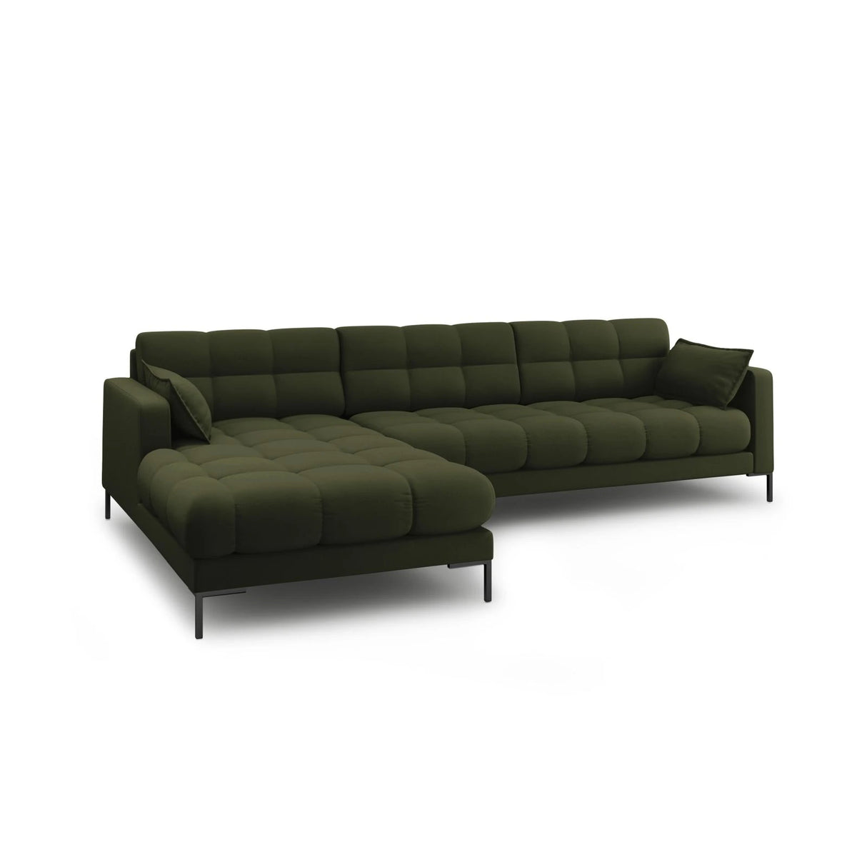 Mamaia 4-Sitzer Ecksofa, Linke Seite, Metallbeine Schwarz, mit Bezug aus Strukturierter Stoff (Nev39) in Grün, 293x185 cm – Bild 4