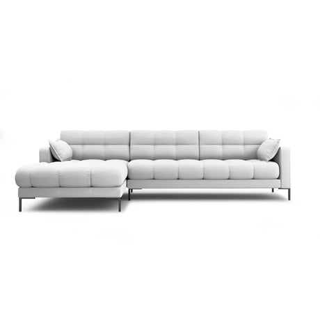 Mamaia 4-Sitzer Ecksofa, Linke Seite, Metallbeine Schwarz, mit Bezug aus Strukturierter Stoff (Nev80) in Hellgrau, 293x185 cm – Bild 1