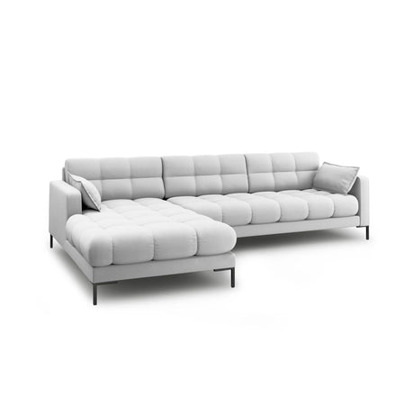 Mamaia 4-Sitzer Ecksofa, Linke Seite, Metallbeine Schwarz, mit Bezug aus Strukturierter Stoff (Nev80) in Hellgrau, 293x185 cm – Bild 4